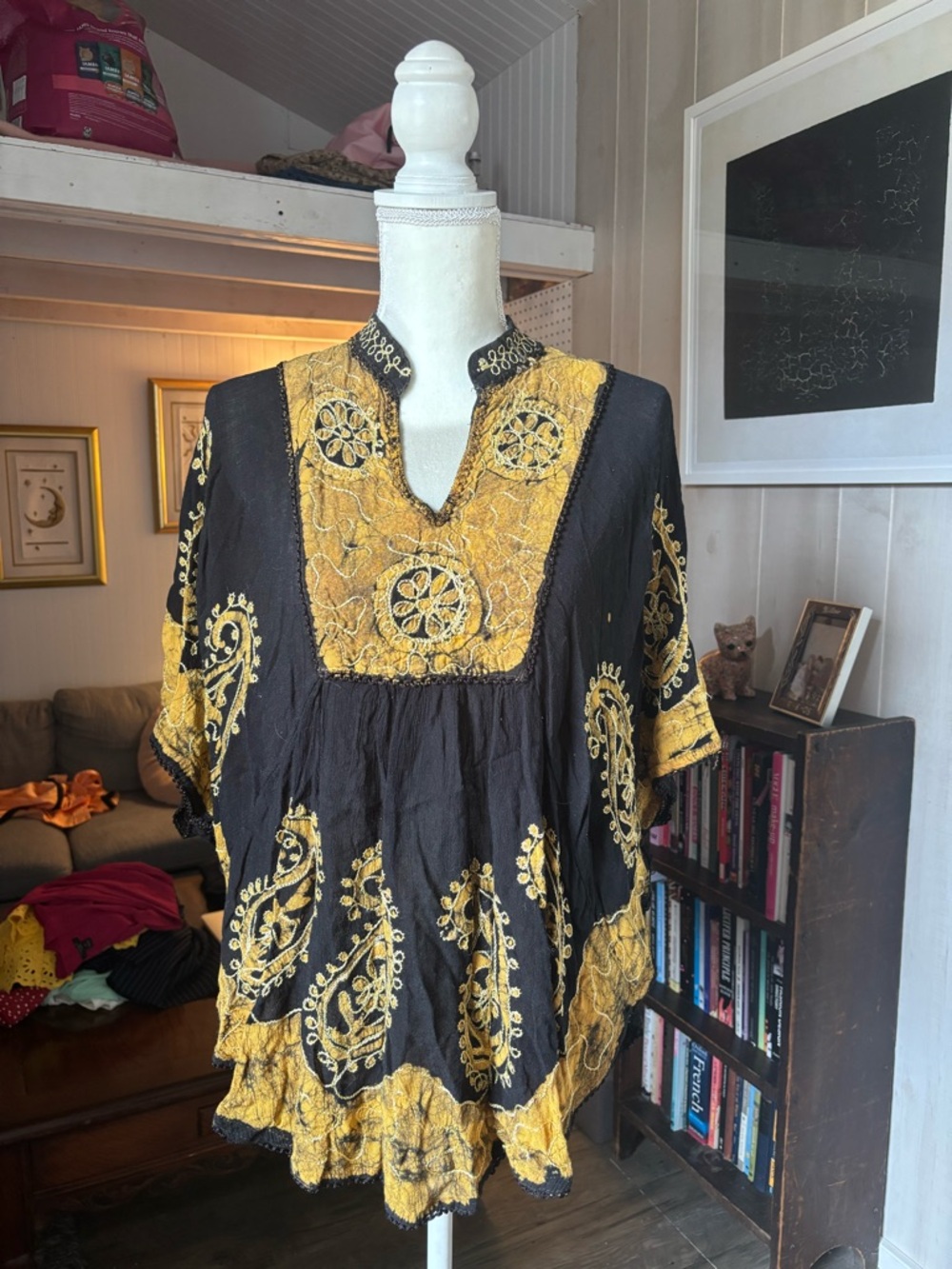 Black & Gold Embroidered Women's Tunic Top
